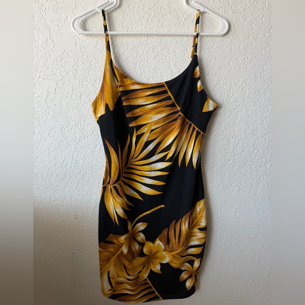 Black and Gold Leaf Mini Dress